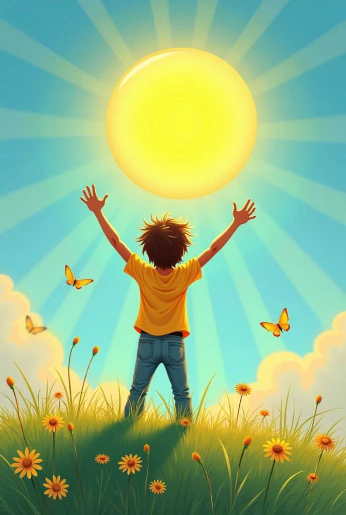 Guy trying to catch sun from the sky 