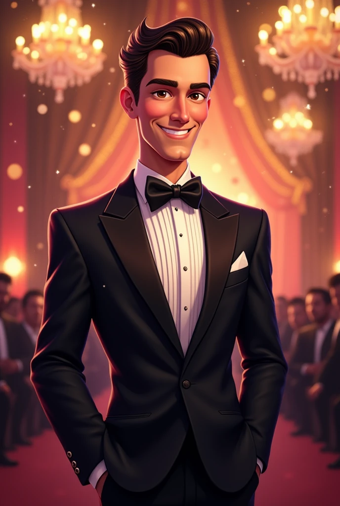 Gentleman tuxedo slim gala mid 30s cartoon portrait