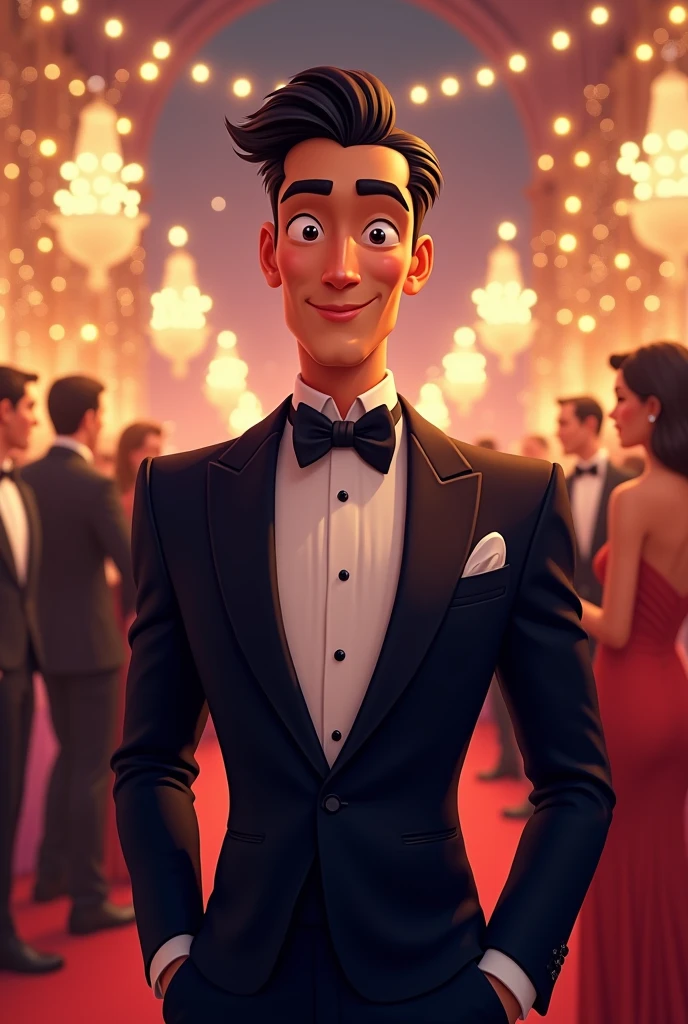 Gentleman tuxedo slim gala mid 30s cartoon portrait