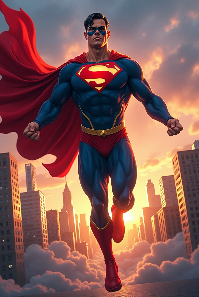 A digital drawing of a male player being a superhero, with his cape and mask and all that