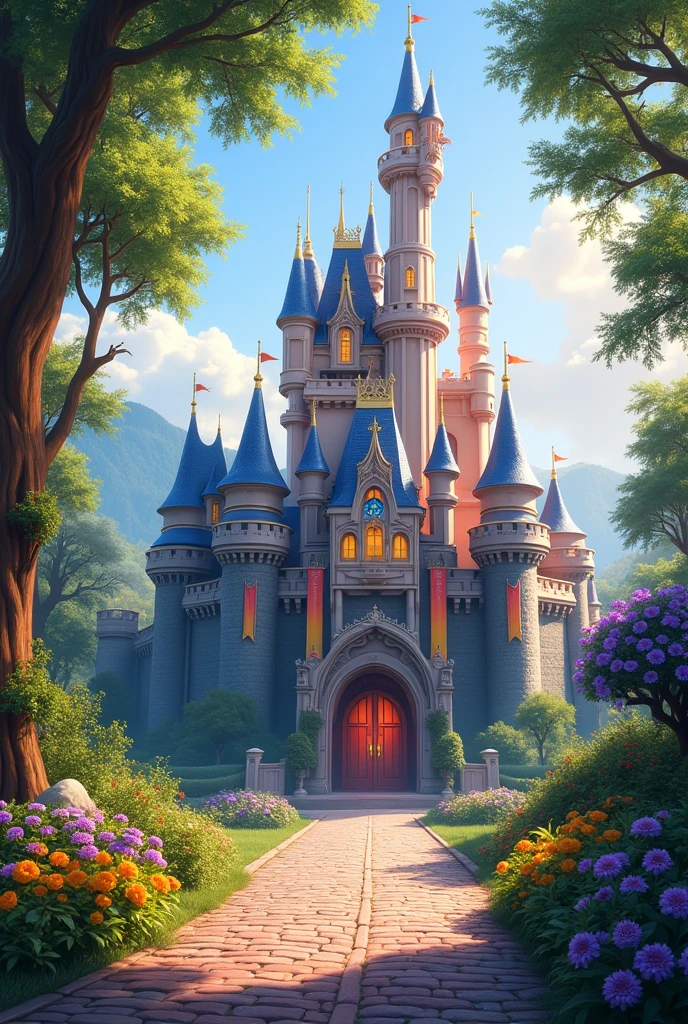 magic princess castle, fantasy kindle in the woods, daylightcolors of the rainbow