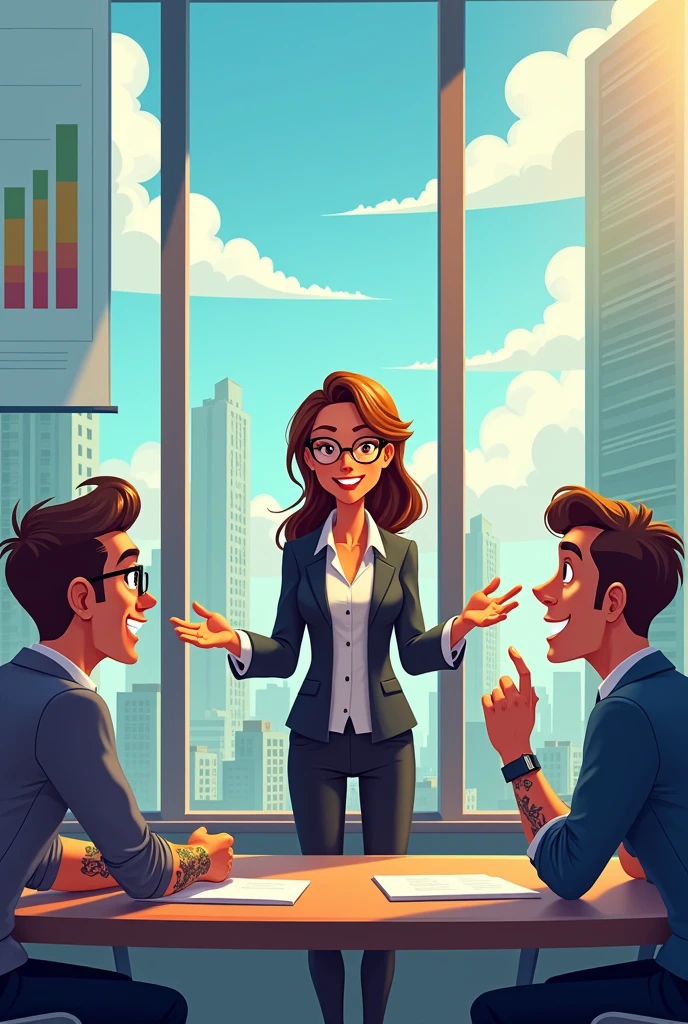 Three male employees and their boss (animated image)