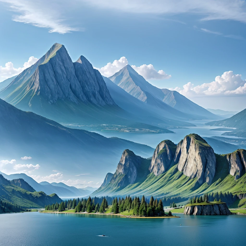 The lake surface is sparkling, Rain are moving in the blue, and the mountain peaks are gradually exposed.