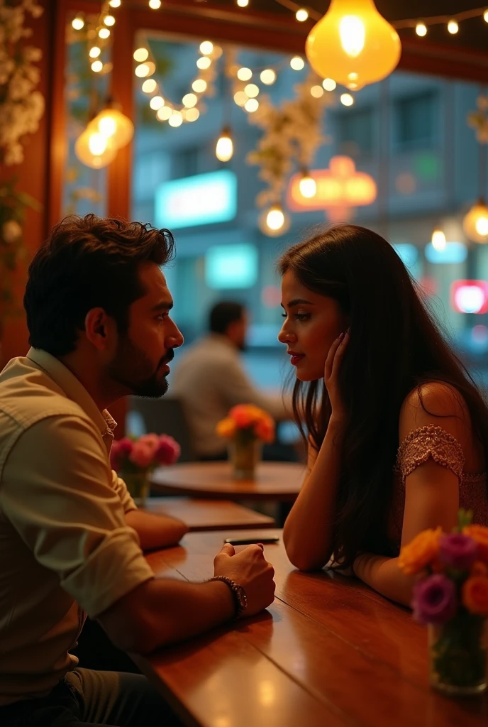 A sexy  beautiful indian girl talking to a man, man was crying 