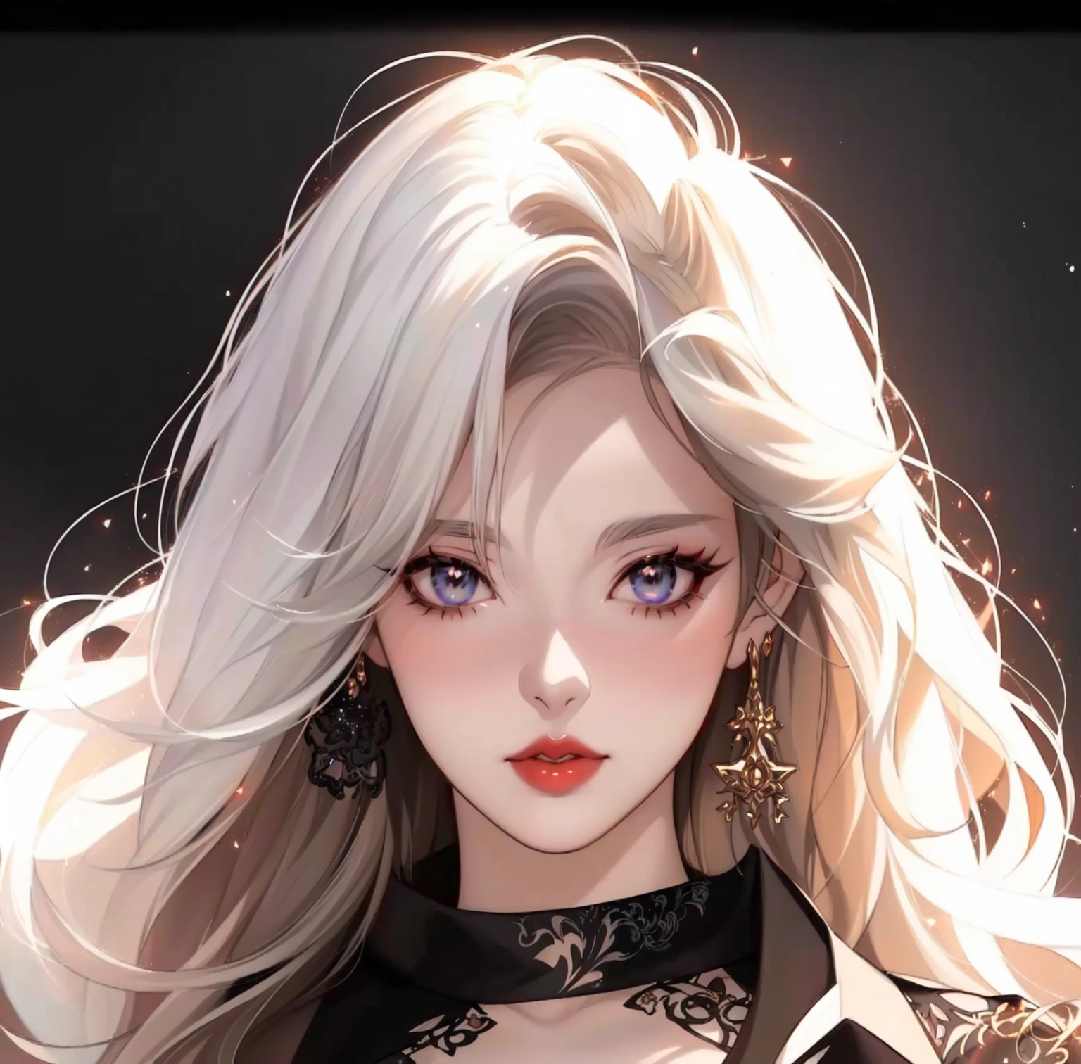 With long golden hair and red lips、Anime girl in a black dress, artwork in the style of Gu Weiss, Gu Weiss, Stunning anime face portraits, Digital Anime Illustration, White hair girl, author:Yang J, Detailed digital anime art, Rossdraws Portrait, rossdraws 1. 0, rossdraws numbers, Popular on cgstation, Anime style. 8K