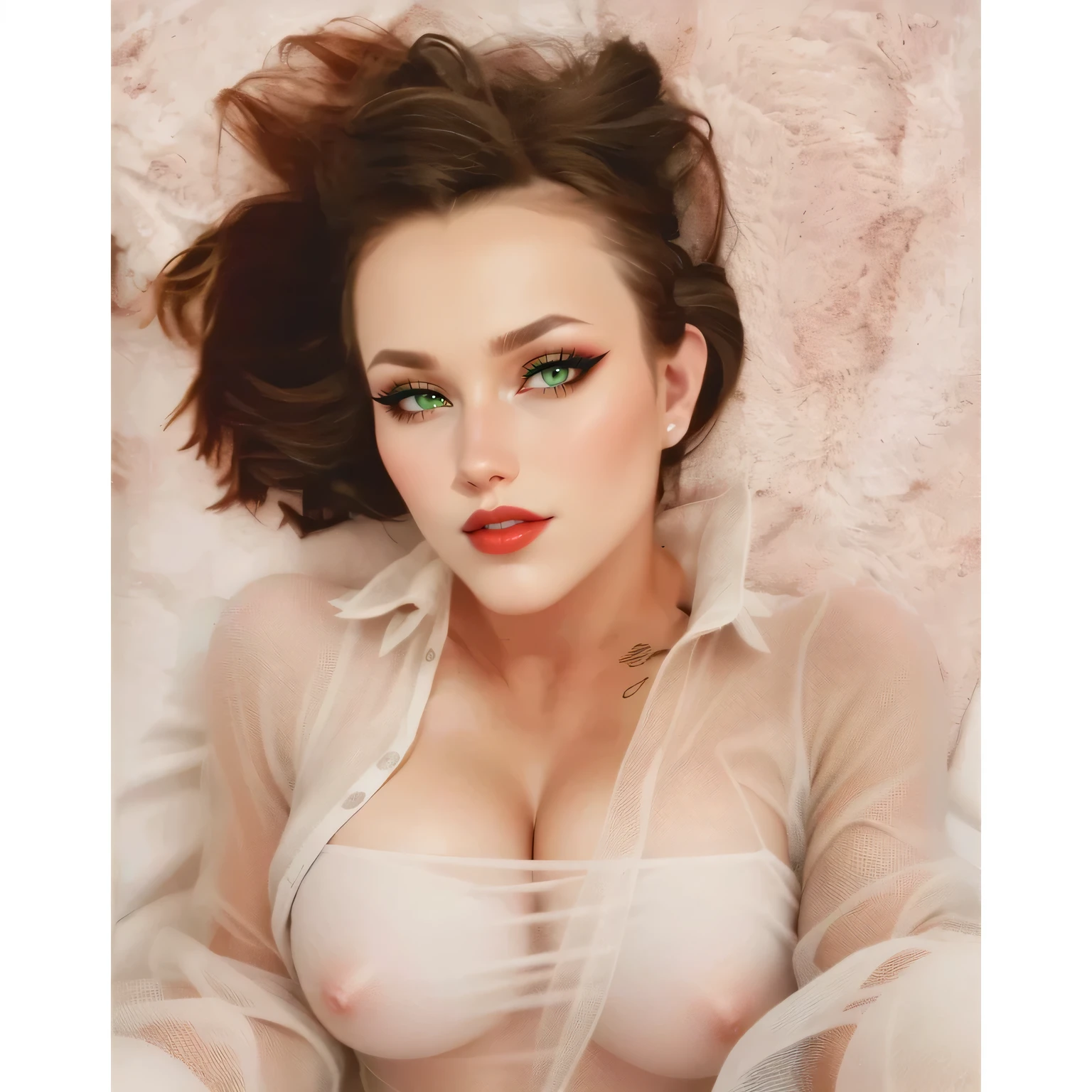sheer top, see-through, visible breasts, visible nipples, nsfw, nylon,