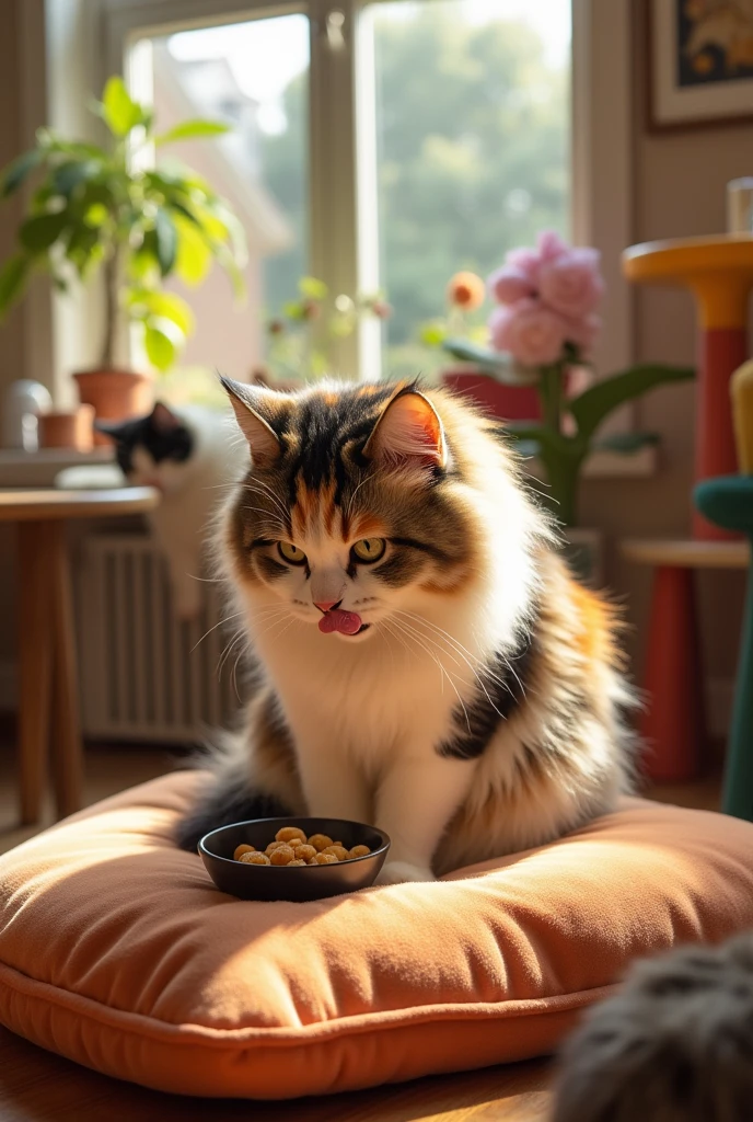 A cat eating churu at a cat cafe