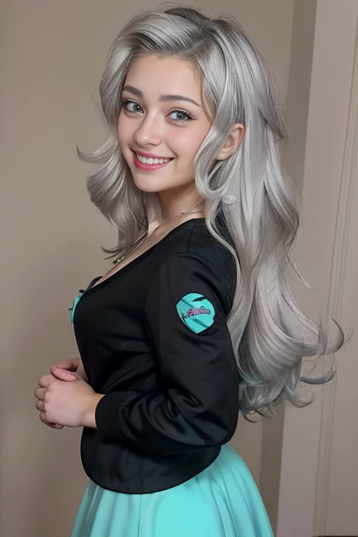 (Masterpiece, The best quality:1.2), only, 1girl , beautiful teenage girl europea , Caucasian , mlp , Trixie lulamoon , Nice smile , make-up , looking at the viewer, small black jacket , mlp , , beautiful teenage girl , teen model , turquoise eyes , within, anochecer , parque , jardin ,Full body photo , alegre , linda sonrisa , usa outfit elegante , cabello largo color plata , pelo largo plateado , senos medianos