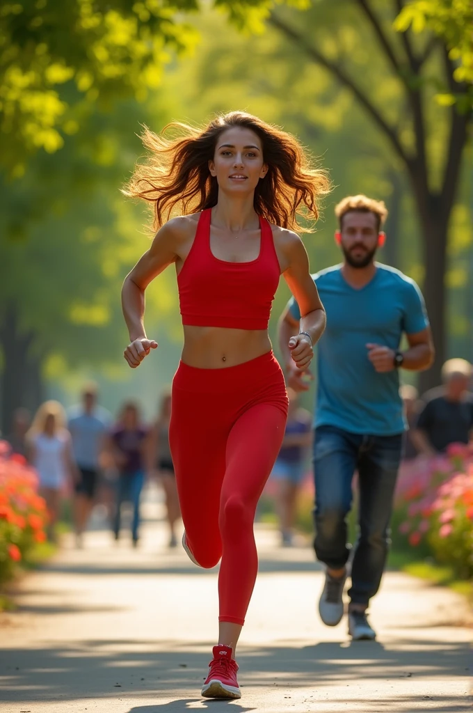 A woman running after a man