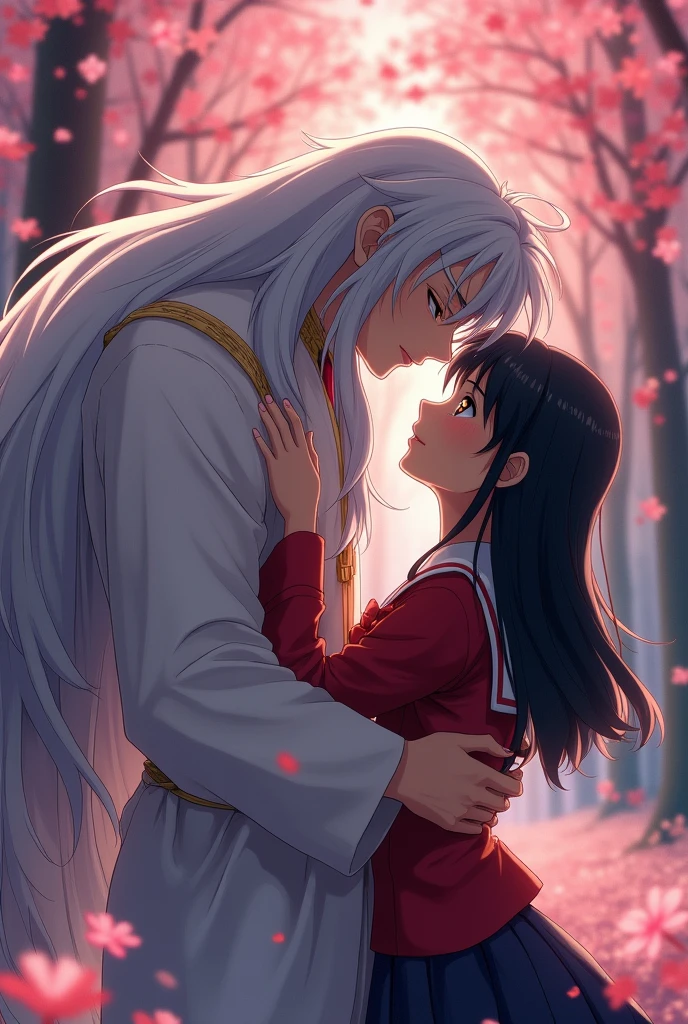 Sesshomaru (inuyasha) He hugs Kagome and kisses her, their faces flushed.