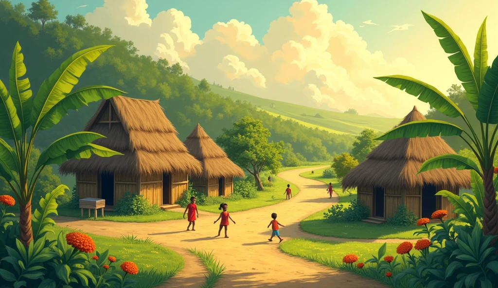 Lofi greenland scenery with south indian village background