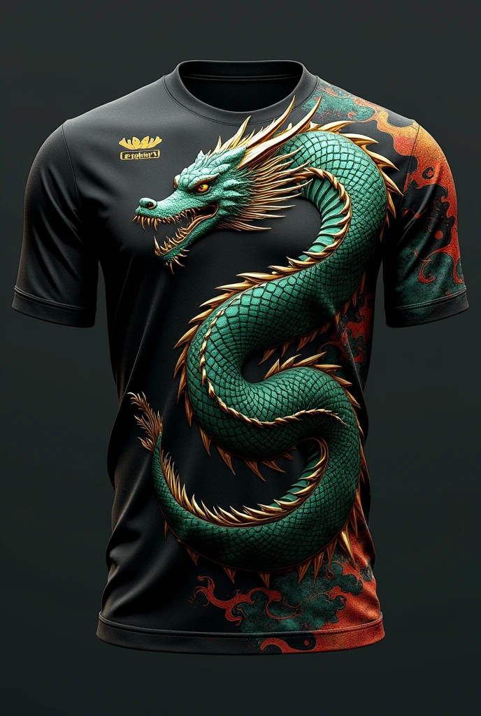 make a football jersey design  with black colour and some dragon
