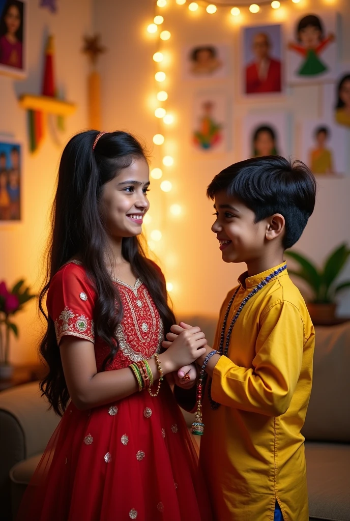 Create 15 years brother sister are celebrating rakshabandhan they are seeing in front