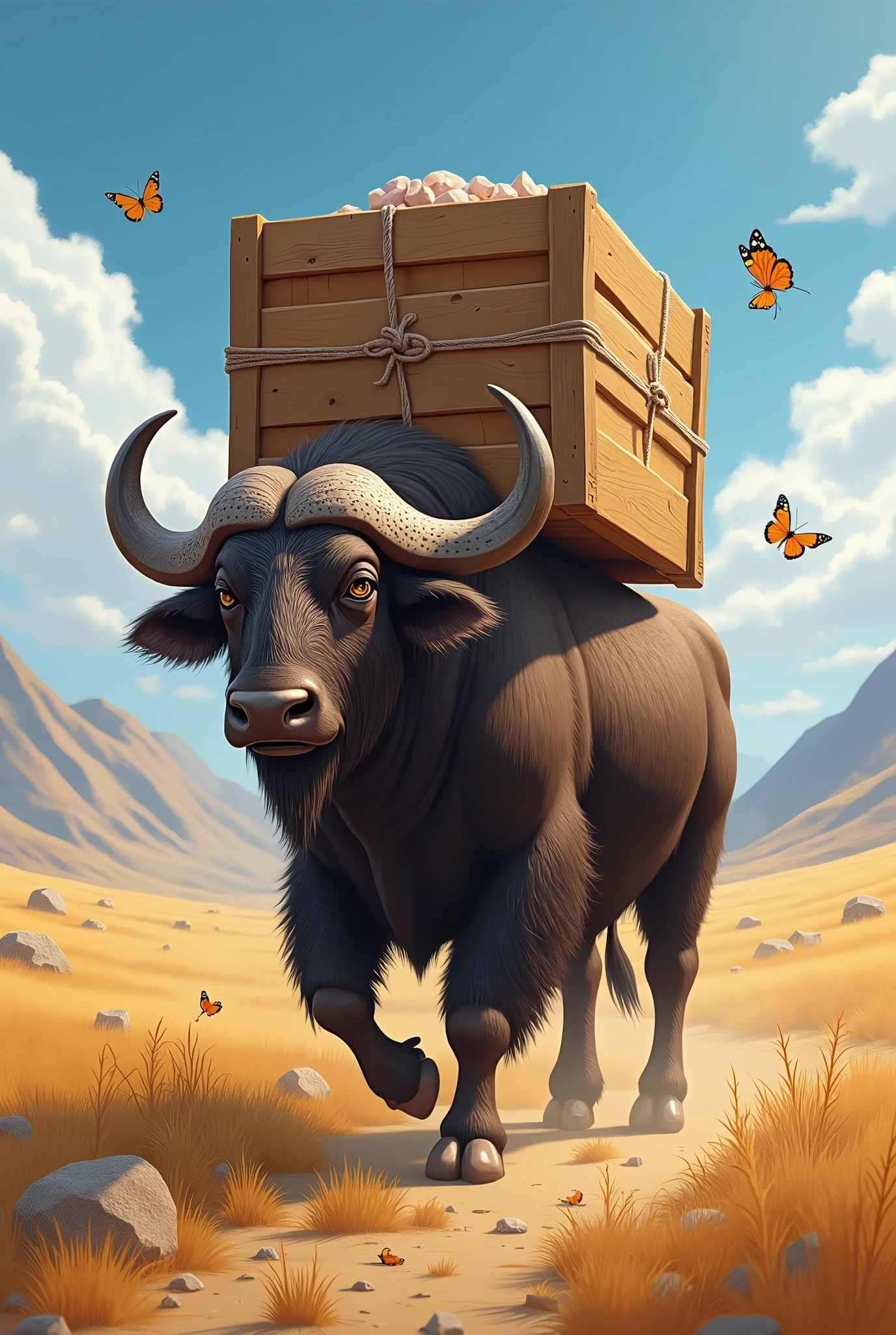 The buffalo delivers the package.