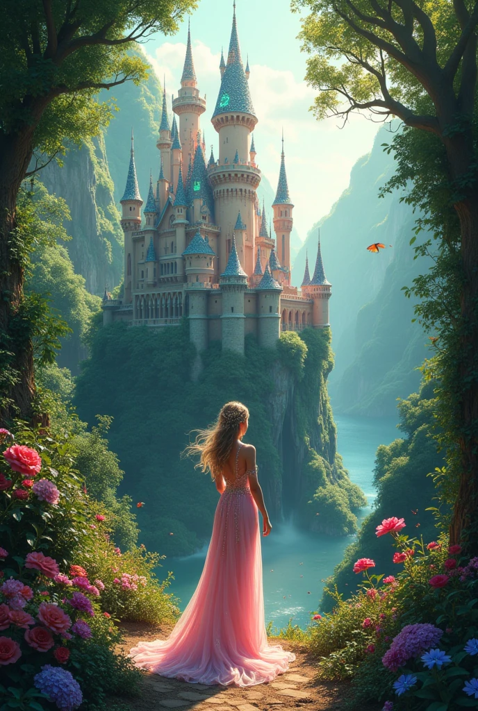magic princess castle, fantasy kindle in the jungle, colors of the rainbow