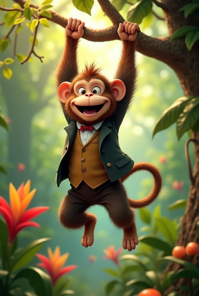 A monkey in coat pant