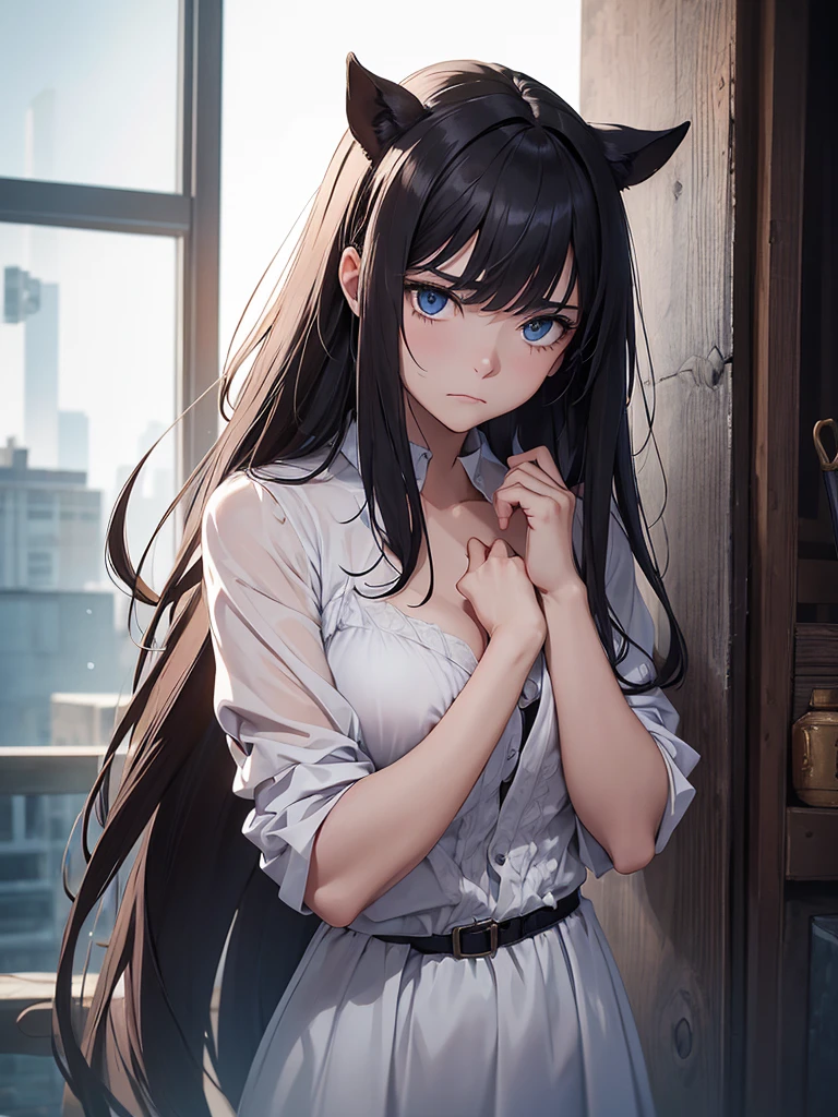 (​masterpiece、top-quality、hight resolution、Unity 8k、extremely details CG:1,Best Picture), A beautiful girl with horse ears and a horse tail. The character embodies the essence of a horse girl, with delicate yet expressive features, seamlessly blending human and equine traits.A woman reluctantly accepts to appear in a pornographic video. Her face shows a mixture of resignation and discomfort. There is a sense of defeat in her eyes, her mouth is tightly shut, as if she is stifling her inner feelings. Her posture is slightly depressed, her arms are crossed or her hands are clenched, indicating her reluctance. This is a situation where she reluctantly accepts her job as a pornographic actress. The film captures her complex emotions, and portrays her inner conflict and realisation of the path she is forced to take from a perspective that emphasises her inner conflict and realisation.