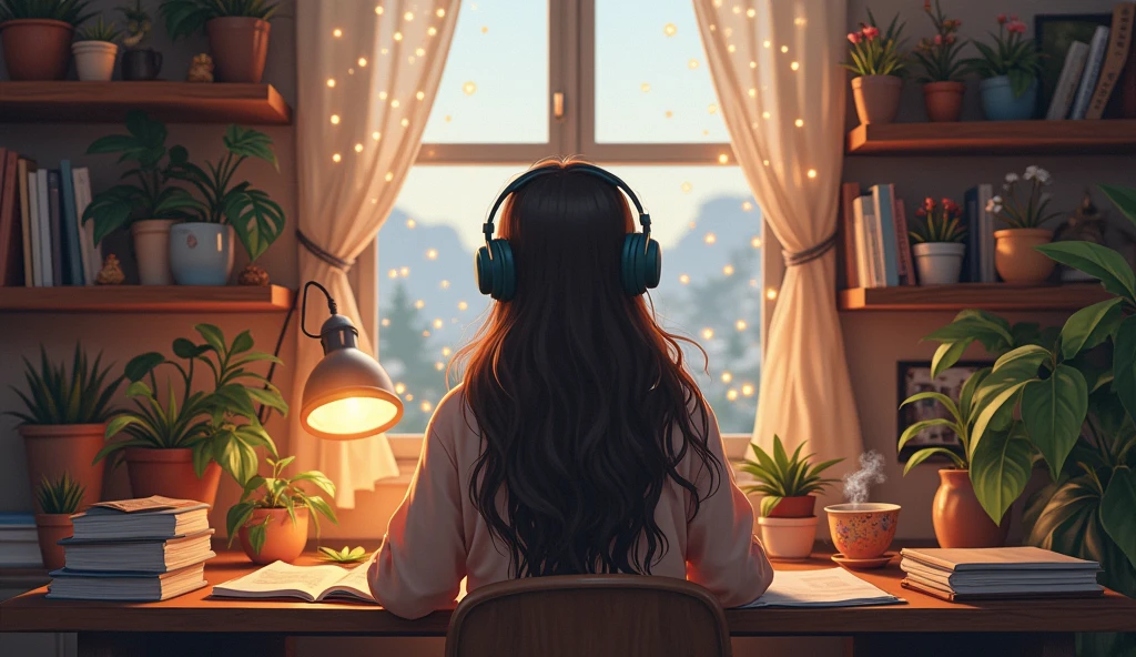Lofi girl studying in room