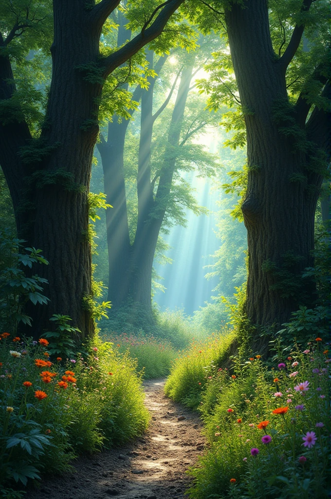 On the other side of the closed door, a deciduous forest could be seen: Wet, dense and wild