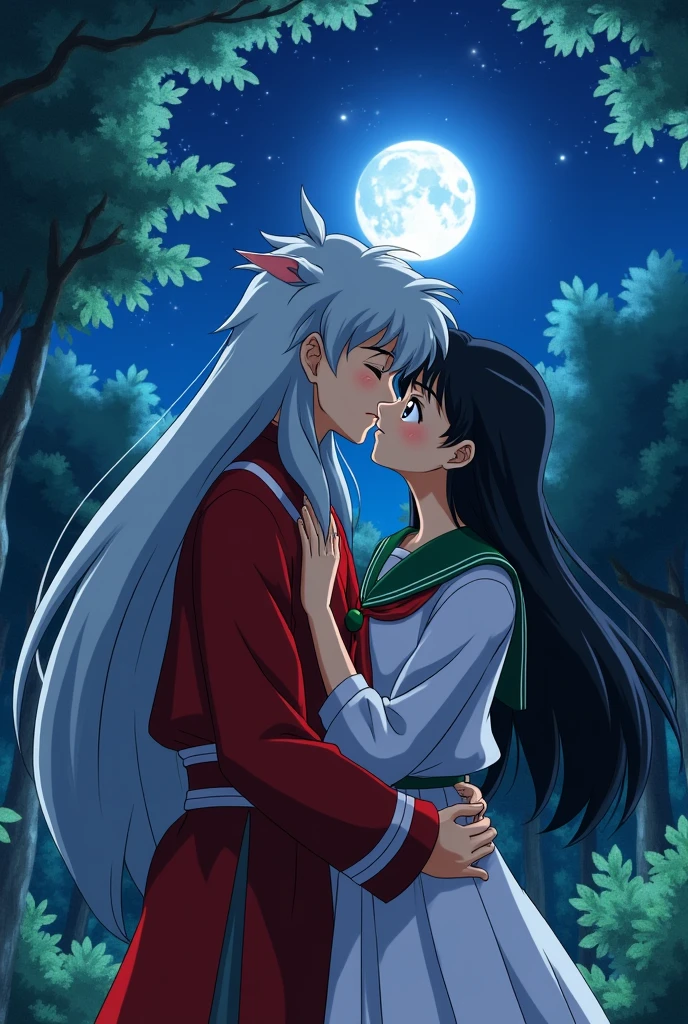 In which episode of the Inuyasha series does Inuyasha hug Kagome and kiss her with their faces blushing? 