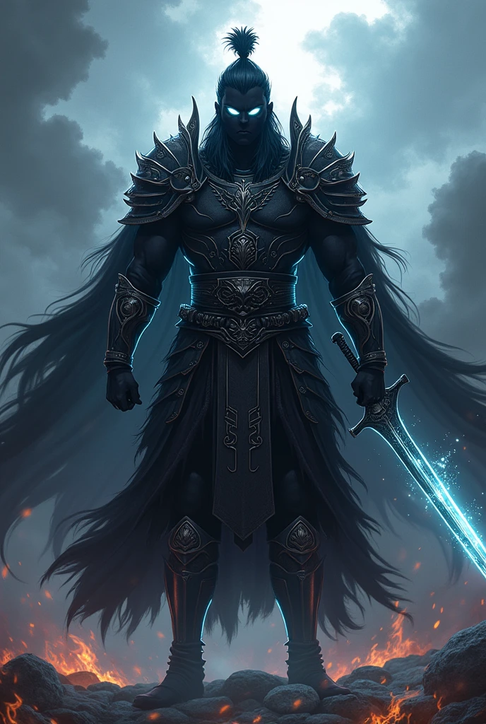A whole black man and a great warrior like in anime and only eyes are white the man body is black as darknese