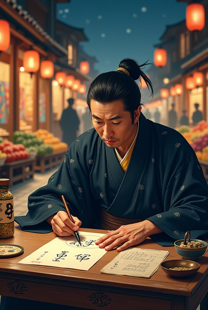 EDO era japanese merchant, he calculate with brush.