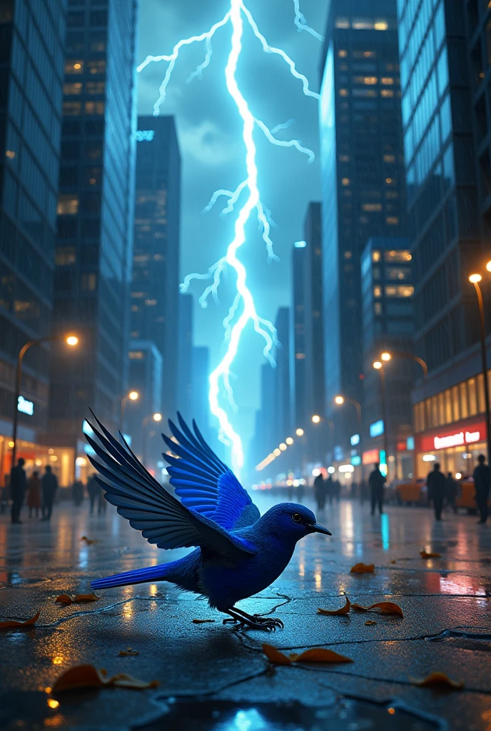 A bird was struck by lightning and fell into the city.