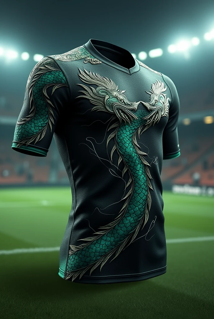 make a football jersey design with black colour and dragon