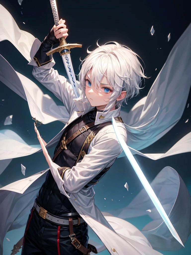 Boy with white hair use sword