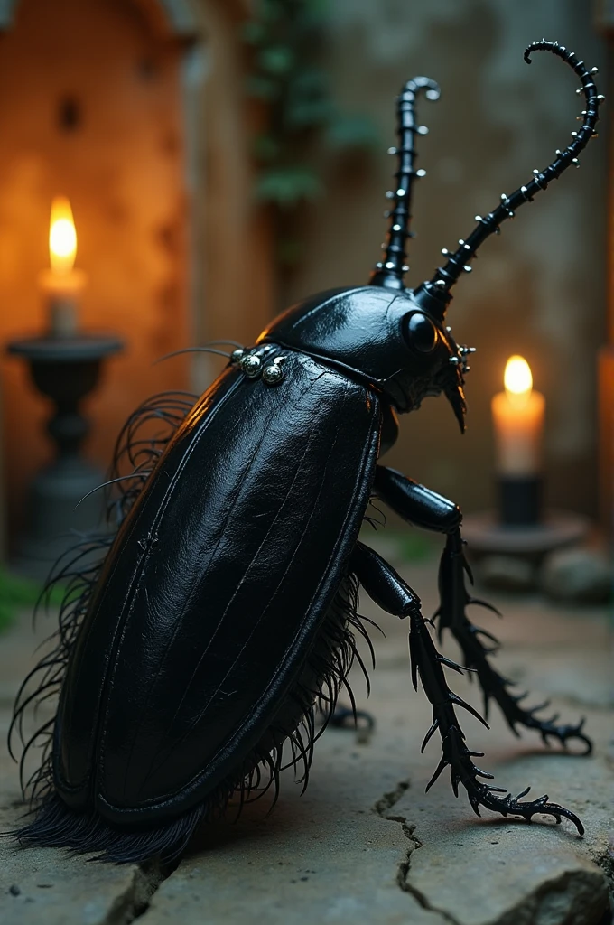 a gothic cockroach with hair and piercings