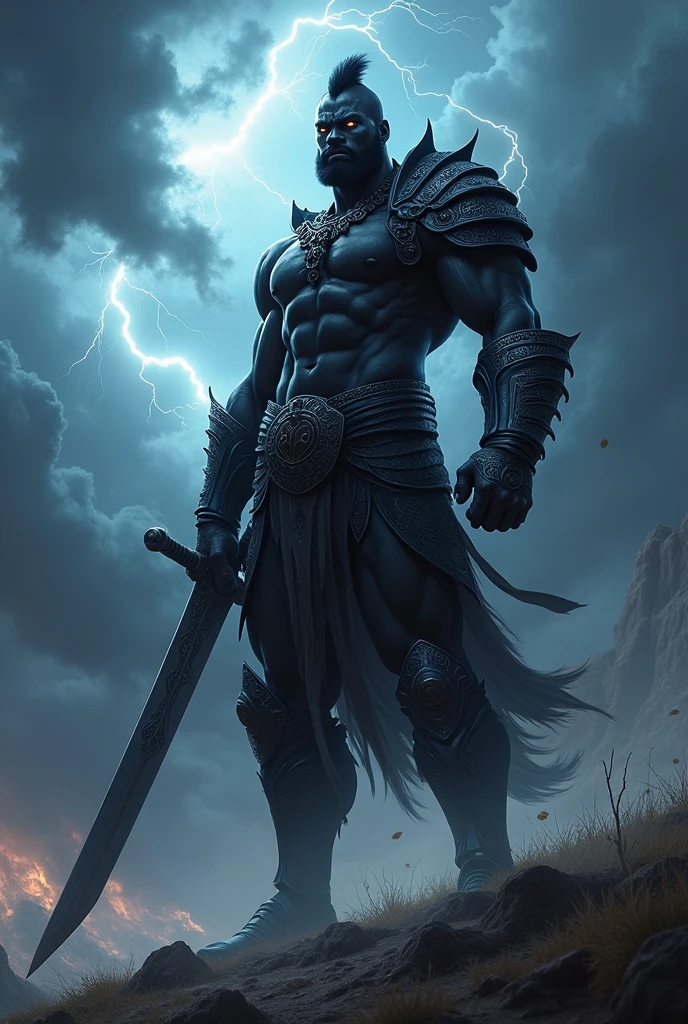 A whole black man and a great warrior like in anime and only eyes are white the man body is black as darknese and he is boundless