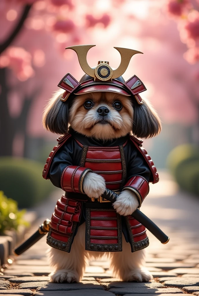 Shih Tzu dog dressed as a samurai