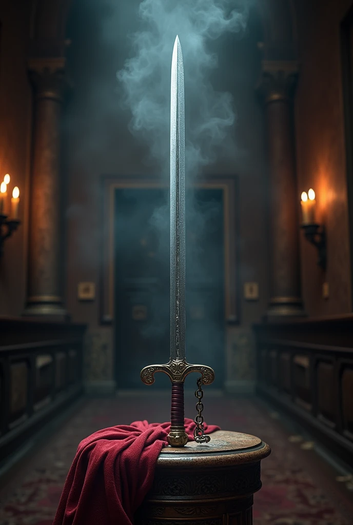 A slender rapier with a blade that emits a faint, paralyzing mist. The hilt is ornate, with intricate designs resembling chains and shackles, symbolizing the punishment aspect.