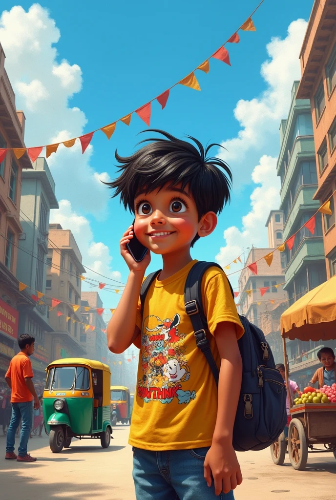 A boy talking in mobile in india