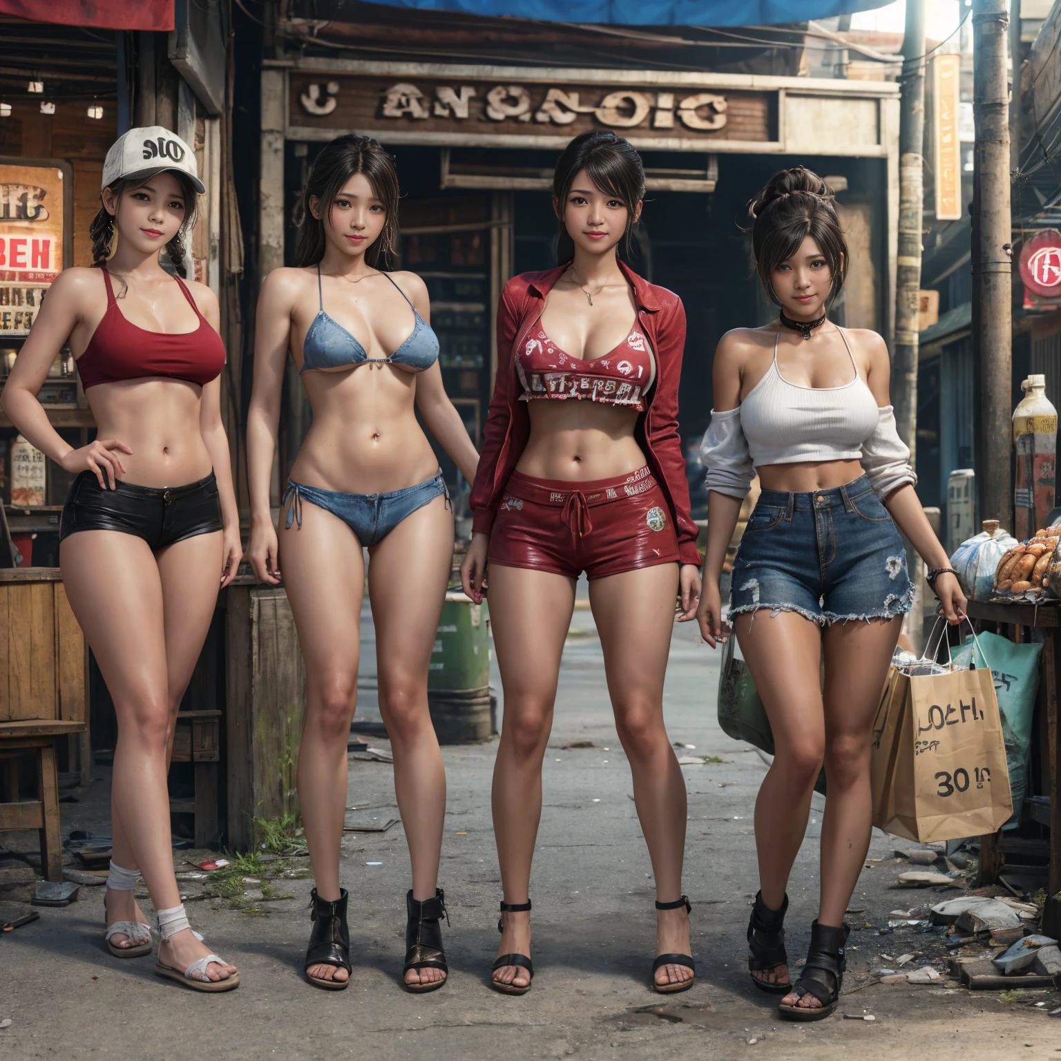 
((masterpiece、Highest quality))、Beautiful girls gather.、Three girls in summer clothes、(Detailed and cute face:1.3)、(Poor conditions、Dim and unsanitary、Standing Bar、みんなで楽しくdiet、Crumbling underground shopping mall、Showa Retro)、(tits:0.6、Pussy:0.6)、屋台のdiet店、stage、sewage、Dirty shop、street vendors、Unsanitary and abandoned city、smile、diet、Poor person々