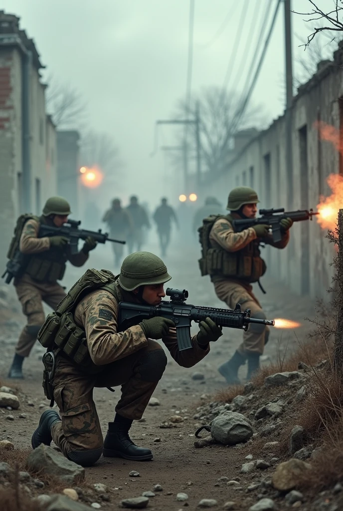 Ukrainian soldiers fighting with Russian soldiers