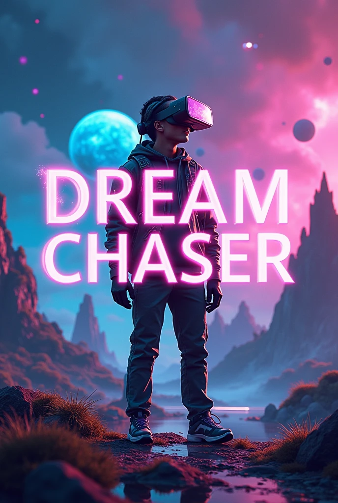 Picture for my youtube channel name is dream chaser VR be more chachee and attractive add text of dream chaser 
