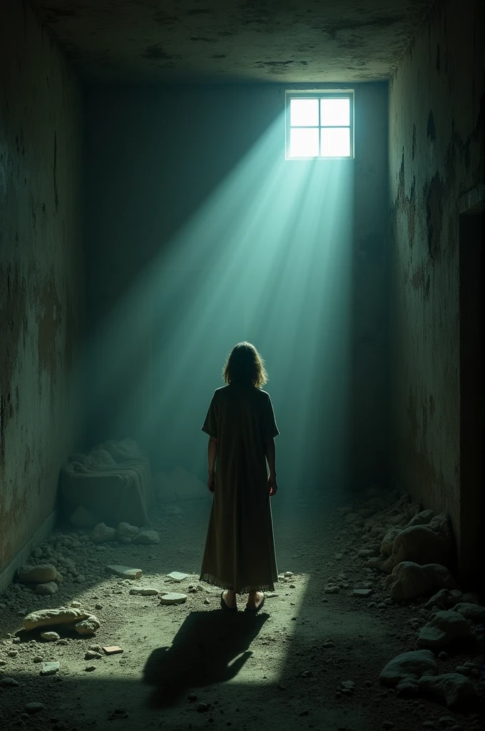 A person who is trapped in a dirty and completely abandoned place is a little dark and melancholic and has the impression that something is watching the person.