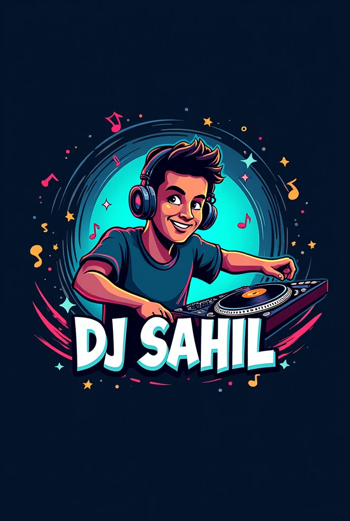 I want a logo for name dj sahil with music reference in it