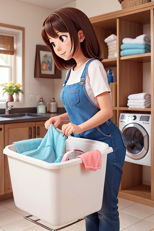 Mom doing laundry、I&#39;m really happy with the new detergent I bought.、