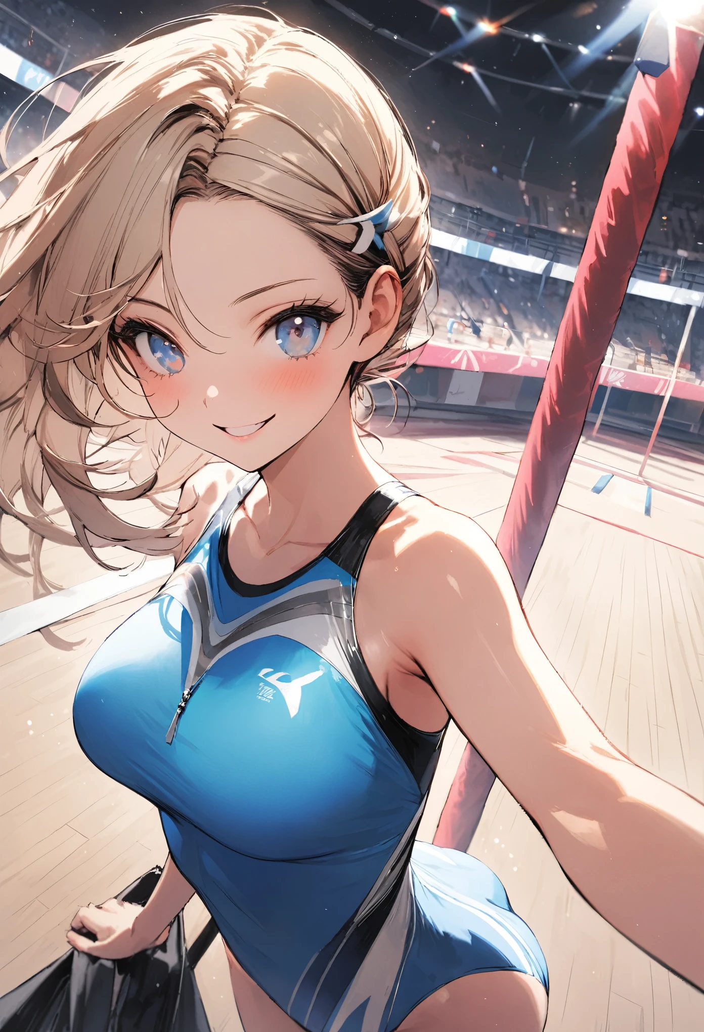 high quality,High resolution,16K,Sharp lines,1 person,Female gymnast ,Cute Face, Large Breasts, Beautiful feet,At the gymnastics venue,Focus Girl,Beautiful face in every detail,Detailed clothing,Beautiful Eyes,Nice,Dynamic Angle、I&#39;m drinking beer
