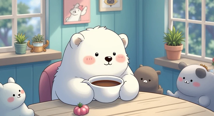 animal、Drinking coffee at a cafe、Shirokuma、cute