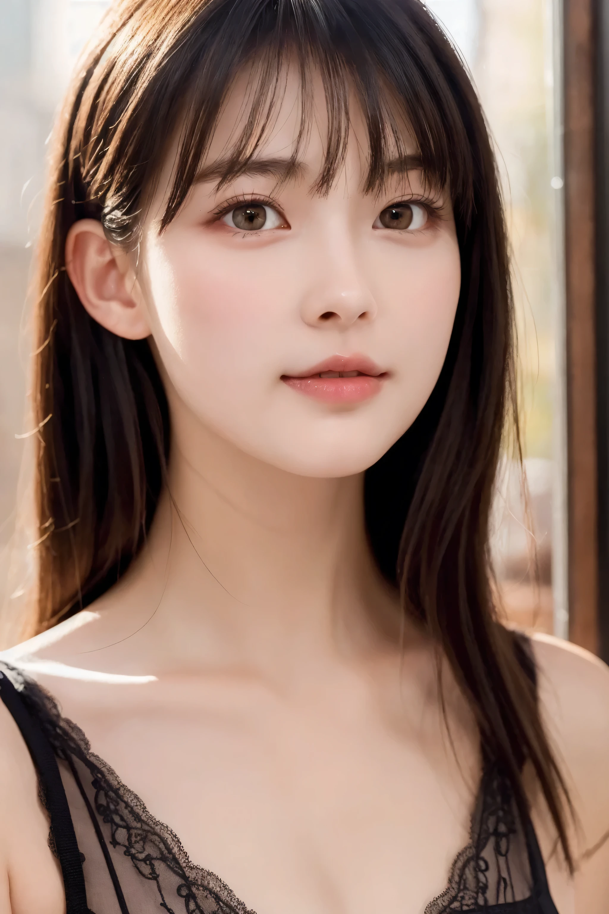 (8k, RAW Photo, Best Quality, Masterpiece:1.2), table top, Ultra Detail, Super Resolution, (Realistic, Realistic Photo:1.37), Portrait, High Detail RAW Color Photo, Professional Photo, Extremely Detailed and Beautiful, Extremely detailed, 8k wallpaper, amazing and detailed, huge file size, official art, highly detailed CG unity 8k wallpaper, highly detailed beautiful girl, highly detailed face, highly detailed eyes, highly detailed skin, highly detailed fingers, highly detailed nose, very detailed detailed mouth , perfect anatomy, highly detailed background, highly detailed clothes, 1girl, 17 year old girl, cute girl, realistic body, fair skin, glowing skin , slim body, handsome body, black hair , semilong hair, (blunt bangs:1.2), smile, cute, youthful, cute face, realistic face, delicate eyes, drooping eyes, looking at viewer, facing front, standing posture, Contraposto, dynamic lighting, ((face closeup)), (medium chest), (Perfect Body Proportions), (slender Body Proportions), (bedroom), super sexy pose, ((colorful lingerie)),