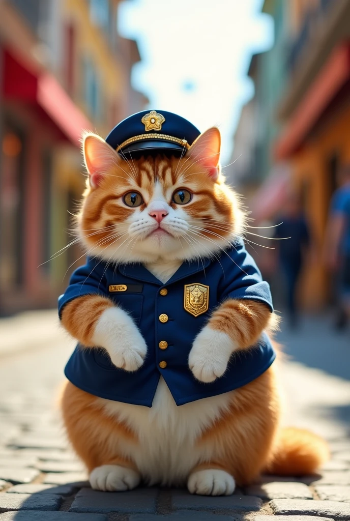 Cute fatty cat police  with smirk as real