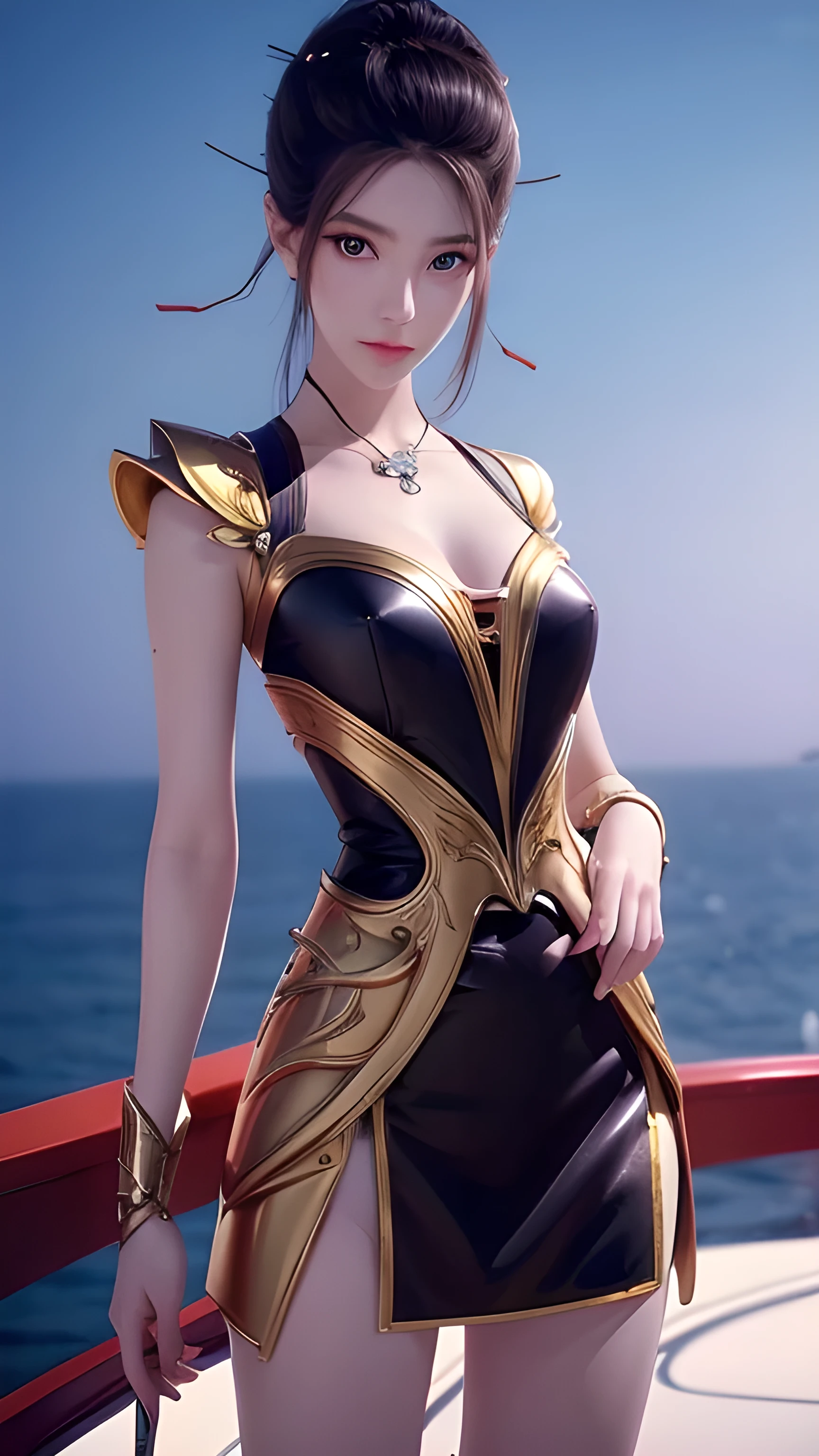Close-up:A woman in a short skirt stands on a boat, Extremely detailed Artgerm, Murata、artgerm series, Style Art, Art style, fashion, Beautiful and attractive anime woman, IG model | Art bud, Artistic Germ Style, 《Overwatch》Anna, Like artjem