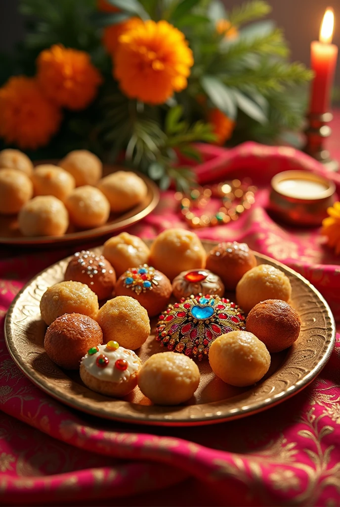 3 piece of beutiful Rakhi and the full plate of sweets Indian sweet picture