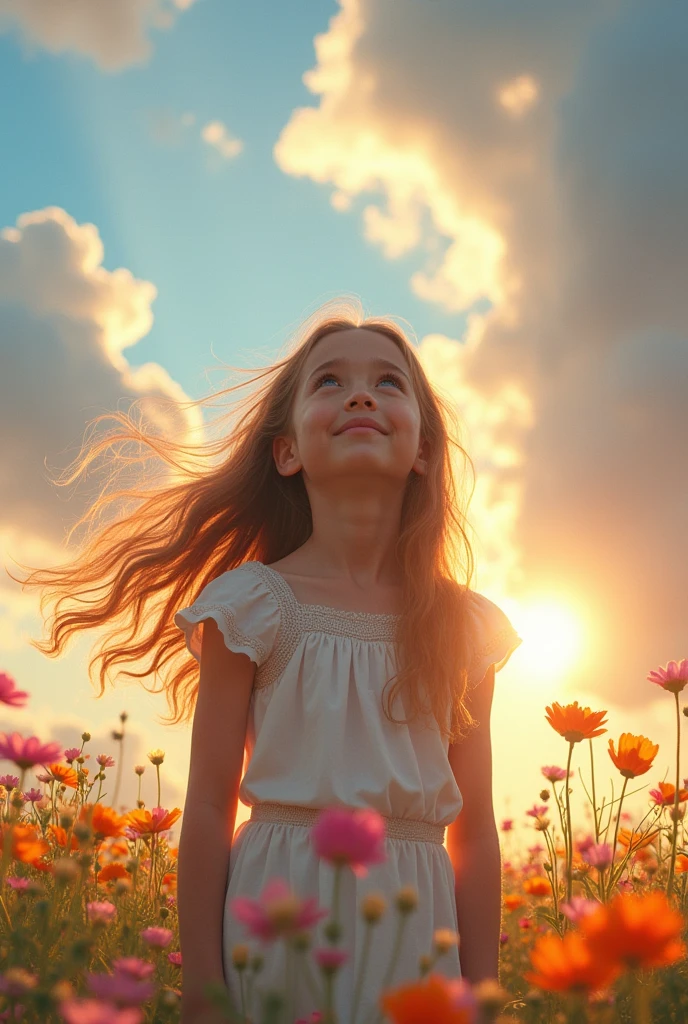 A girl face with hope in the sky