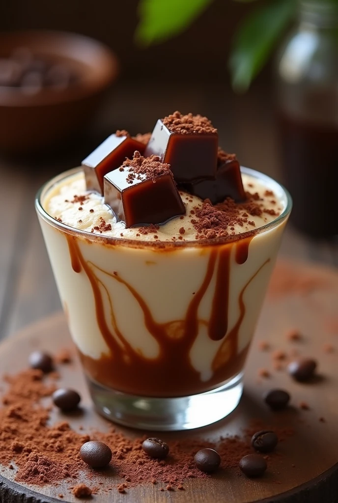 Ice scramble coffee jelly (with skimmed milk and choco/mocha drizzle)