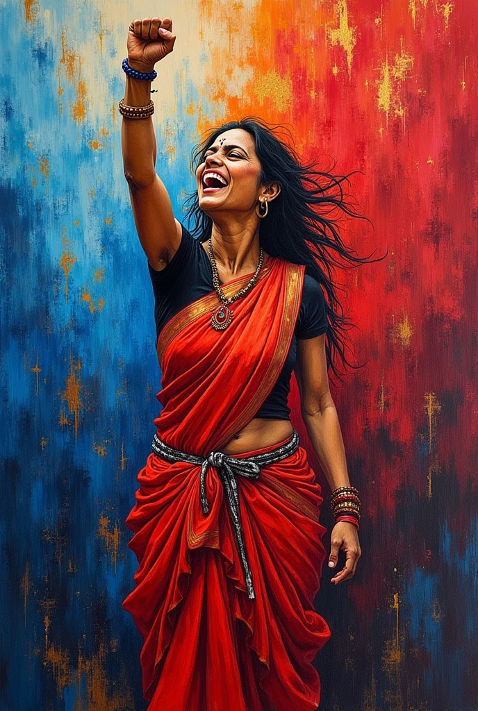 Oil pastel painting on indian woman protesting rape. Abstract
