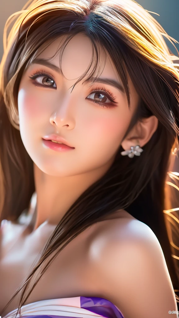 Super detailed realistic artwork, 8k, cinematic, impressive lighting, high resolution, 8k, professional layout (realistic masterpiece, best quality: 1.2), a beautiful, cute, adorable young Asian girl, lightly made-up face, sparkling double eyelids are the highlight that attracts the viewer, sexy standard body combined with sexy dress attracts all eyes.